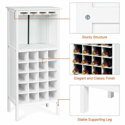 Vitt vinskåp i trä för 20 flaskor med glasupphängning och extra förvaring