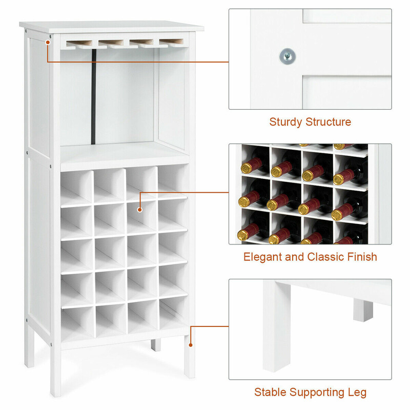 Vitt vinskåp i trä för 20 flaskor med glasupphängning och extra förvaring
