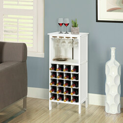 Vitt vinskåp i trä för 20 flaskor med glasupphängning och extra förvaring