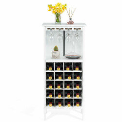 Vitt vinskåp i trä för 20 flaskor med glasupphängning och extra förvaring