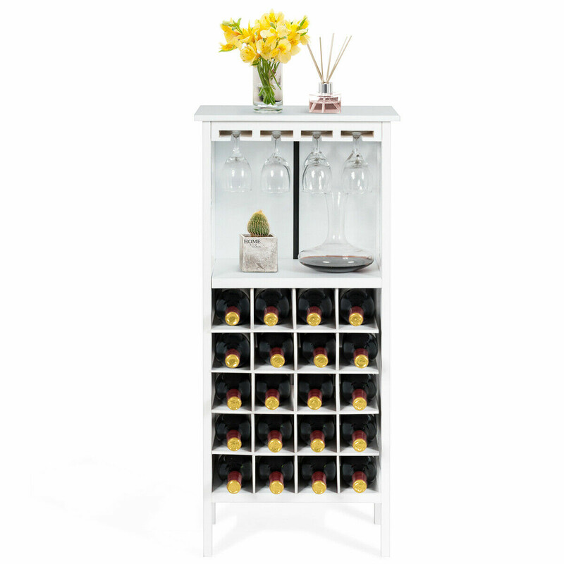 Vitt vinskåp i trä för 20 flaskor med glasupphängning och extra förvaring