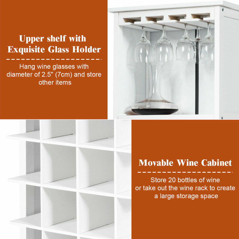 Vitt vinskåp i trä för 20 flaskor med glasupphängning och extra förvaring