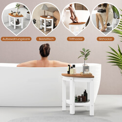 Hörnduschpall i vit HDPE-plast med extra hylla och halkfria fötter