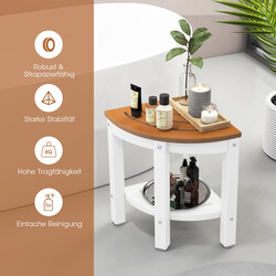 Hörnduschpall i vit HDPE-plast med extra hylla och halkfria fötter