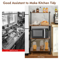 Industriell kökshylla med fyra nivåer och hjul, lantligt brun, 60 x 42 x 122 cm