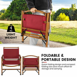 Hopfällbar campingstol i bambu med ergonomisk design och andningsbart tyg, röd