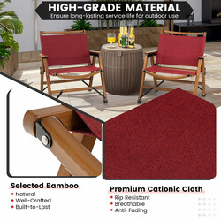 Hopfällbar campingstol i bambu med ergonomisk design och andningsbart tyg, röd