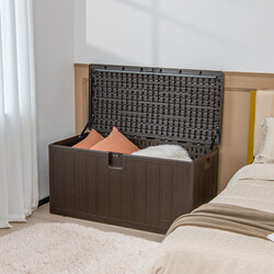 Stor brun förvaringslåda 400L UV-skydd trädgård bänk HDPE 127,5x64x64 cm