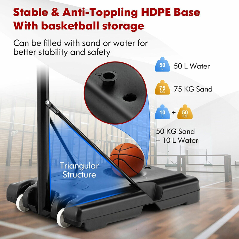 Justerbar basketställning 130-305 cm för inomhus och utomhus bruk, väderbeständig och stabil konstruktion