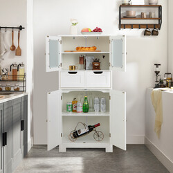 Fristående badrumsskåp med glasdörrar och justerbara hyllor, vit, 60 x 30 x 128 cm