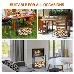 Robust vedställ i metall med verktygsset och avtagbara tändhyllor, svart 76x33x76 cm