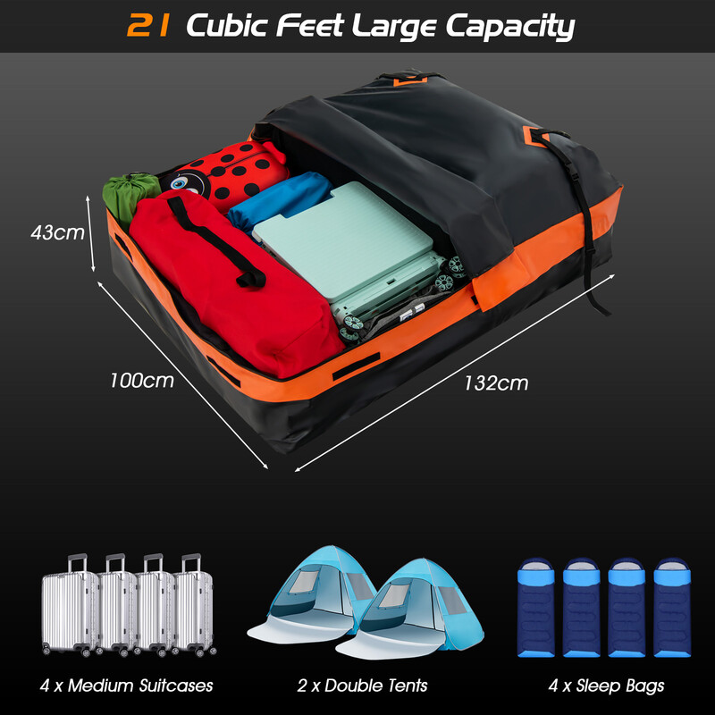 Vattentät takbox med 600 liters kapacitet för alla fordon 132x100x43 cm svart och orange