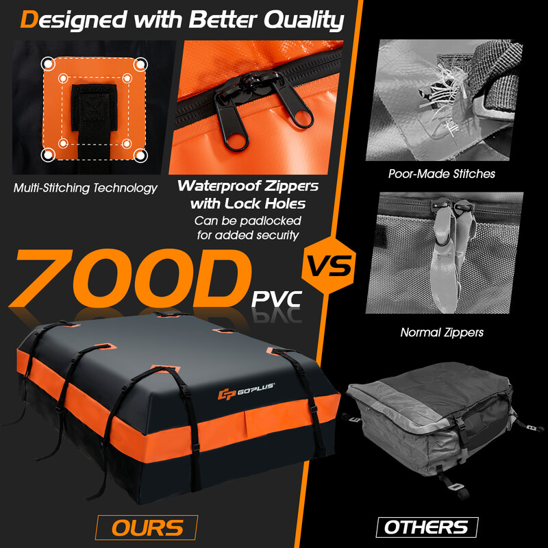 Vattentät takbox med 600 liters kapacitet för alla fordon 132x100x43 cm svart och orange