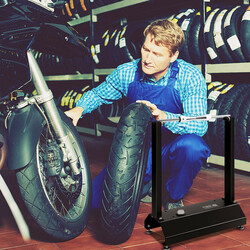 Bärbar motorcykelhjulbalanserare med justerbara konor och hållbar stålkonstruktion 40,5 x 22 x 51 cm