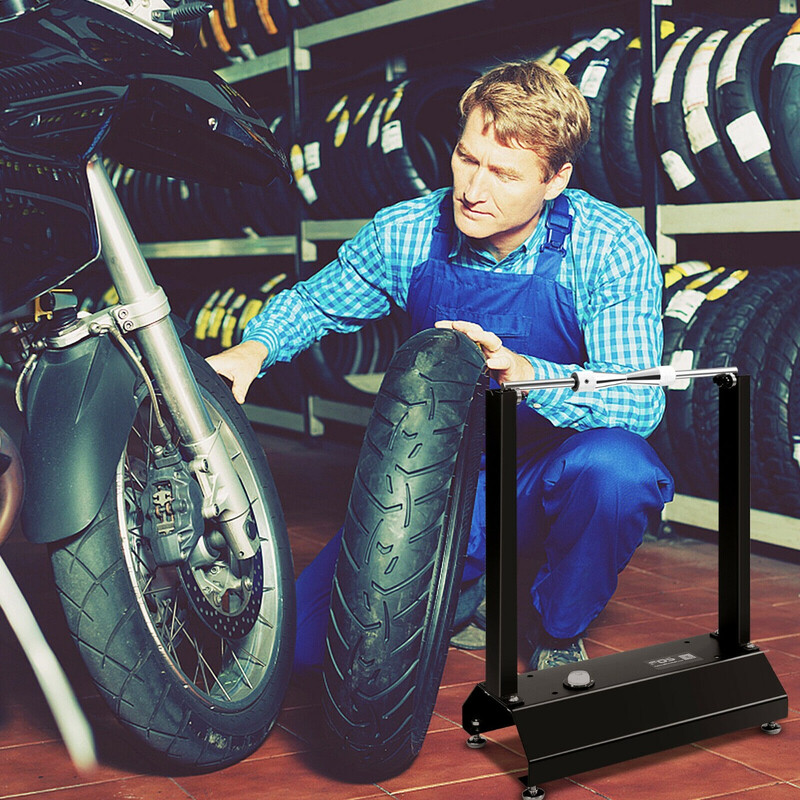 Bärbar motorcykelhjulbalanserare med justerbara konor och hållbar stålkonstruktion 40,5 x 22 x 51 cm
