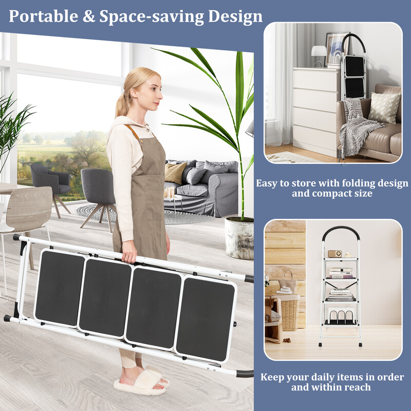 Fällbar 4-stegs stege med handtag och halkfria steg, maxbelastning 150 kg