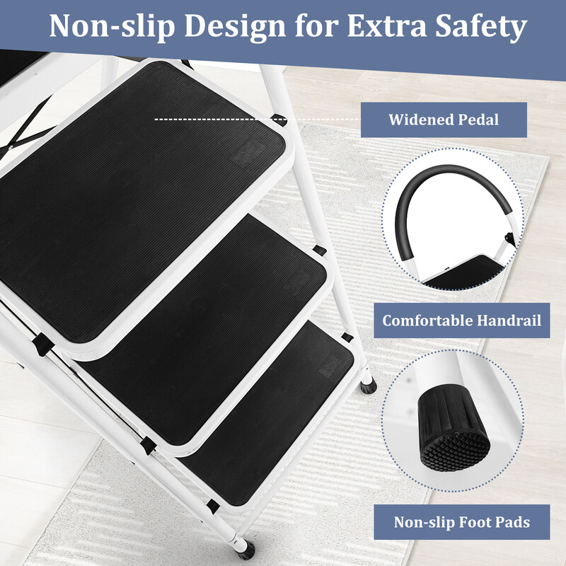 Fällbar 4-stegs stege med handtag och halkfria steg, maxbelastning 150 kg