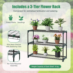 Folieväxthus med blomställning och dragkedjedörrar, 198,5 x 98 x 215 cm, grön