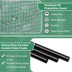Folieväxthus med blomställning och dragkedjedörrar, 198,5 x 98 x 215 cm, grön