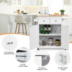 Köksö med förvaring och hjul i vit gummiträ för flexibel användning