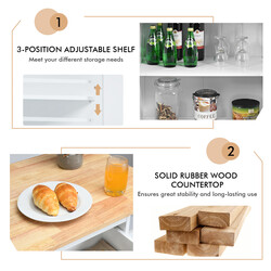 Köksö med förvaring och hjul i vit gummiträ för flexibel användning