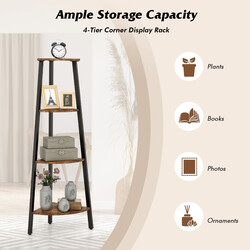 Industriell hörnhylla med 4 hyllplan i brun och svart för kompakt förvaring