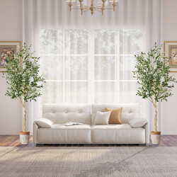 Två konstgjorda olivträd med 1296 löv och 72 oliver, 182 cm höga