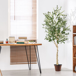 Två konstgjorda olivträd med 1296 löv och 72 oliver, 182 cm höga