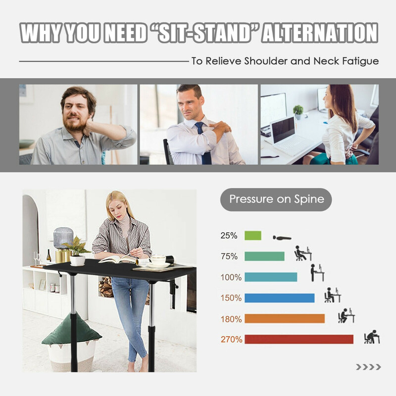 Höj- och sänkbart datorskrivbord med hjul, ergonomisk design, brun, 95 x 52 cm