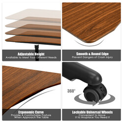Höj- och sänkbart datorskrivbord med hjul, ergonomisk design, brun, 95 x 52 cm