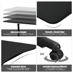 Höj- och sänkbart laptopbord med hjul, svart, 95 x 52 cm, för hem och kontor