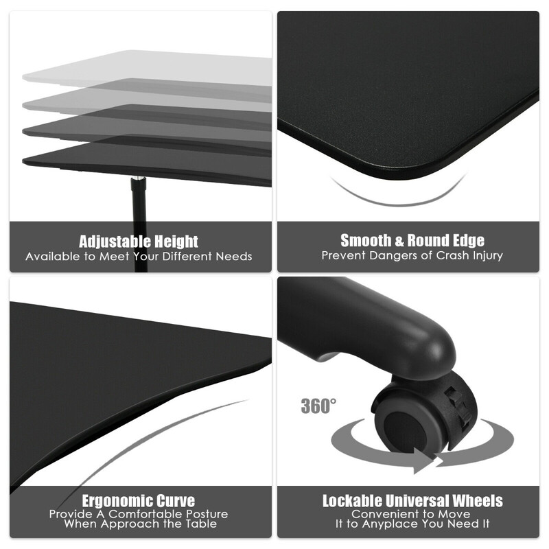Höj- och sänkbart laptopbord med hjul, svart, 95 x 52 cm, för hem och kontor