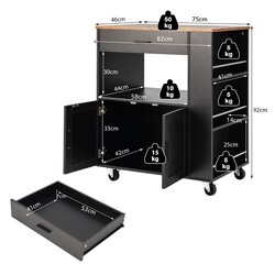 Flyttbar köksvagn med kryddhyllor och förvaringsutrymme i svart trä 75 x 46 x 92 cm