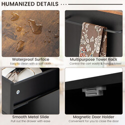 Flyttbar köksvagn med kryddhyllor och förvaringsutrymme i svart trä 75 x 46 x 92 cm