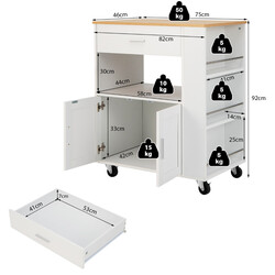 Rullande köksvagn med tre kryddhyllor och förvaringsutrymme, vit 75 x 46 x 92 cm