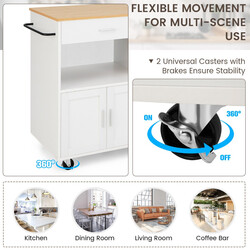 Rullande köksvagn med tre kryddhyllor och förvaringsutrymme, vit 75 x 46 x 92 cm
