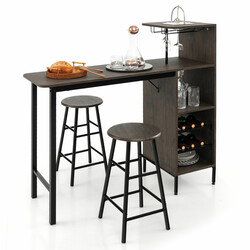 3-delat barbordsset med pallar i rustik brun nyans för vinälskare och avkoppling