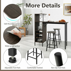 3-delat barbordsset med pallar i rustik brun nyans för vinälskare och avkoppling