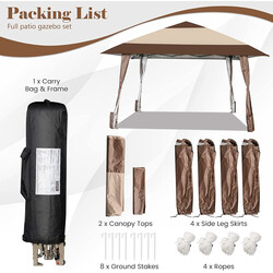 Paviljongtält 4x4 m med hjul, justerbar höjd, UV-skydd, beige