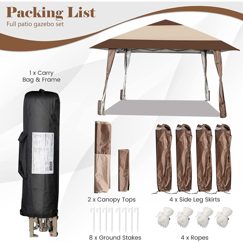 Paviljongtält 4x4 m med hjul, justerbar höjd, UV-skydd, beige