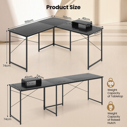 L-format skrivbord med bildskärmsstativ, vändbart hörnskrivbord i svart för ergonomisk arbetsyta