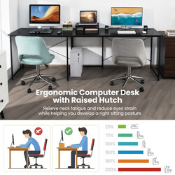 L-format skrivbord med bildskärmsstativ, vändbart hörnskrivbord i svart för ergonomisk arbetsyta