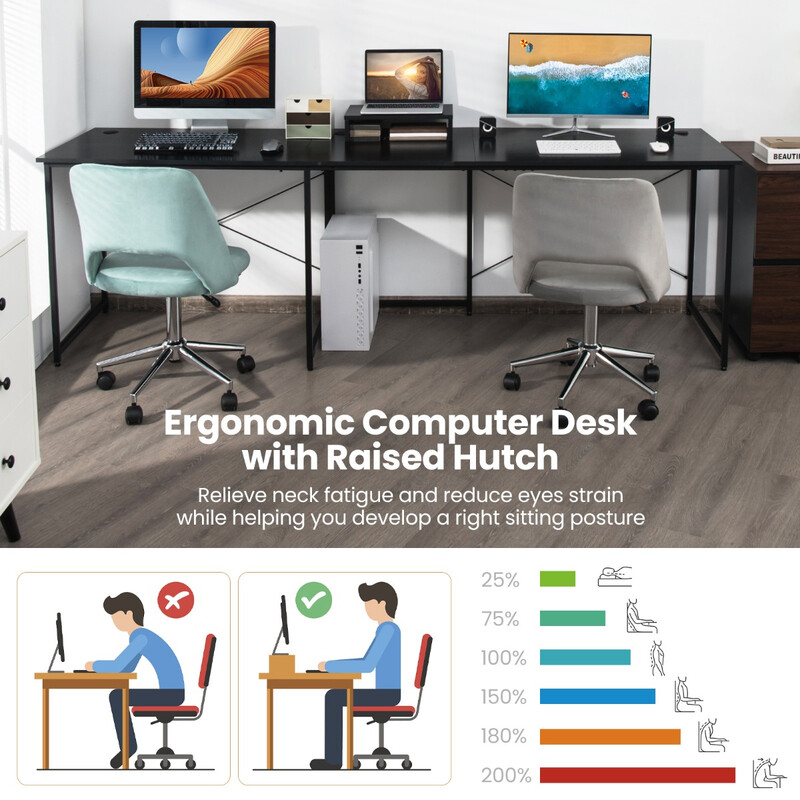 L-format skrivbord med bildskärmsstativ, vändbart hörnskrivbord i svart för ergonomisk arbetsyta