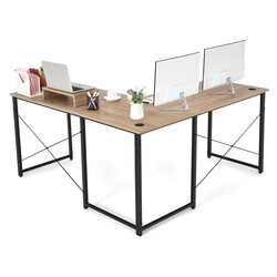 L-format skrivbord med bildskärmsstativ, vändbart hörnskrivbord i naturfärg, ergonomisk och hållbar design