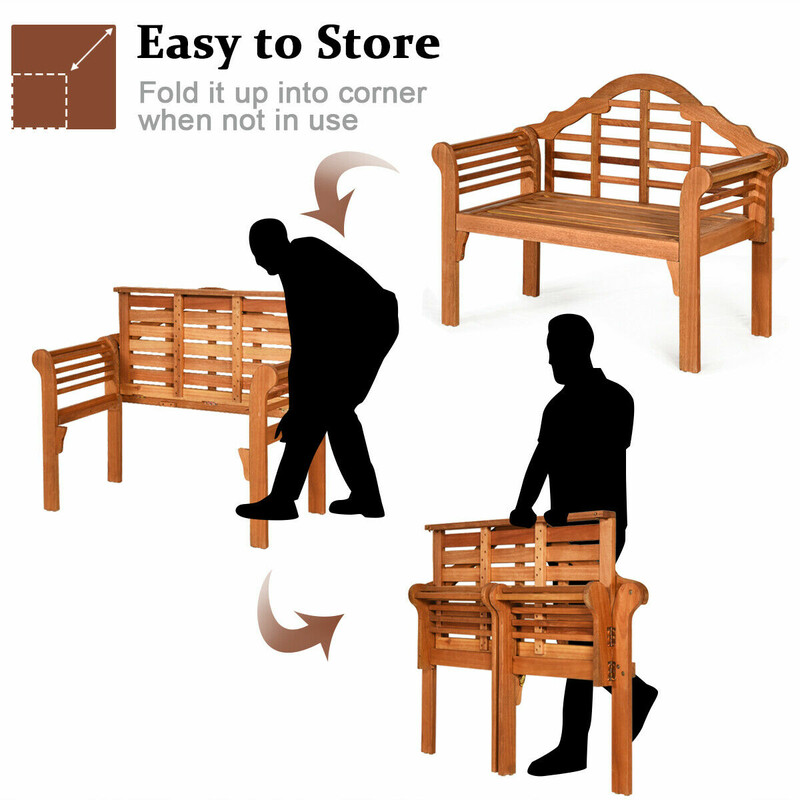 Hopfällbar trädgårdsbänk i eukalyptusträ för utomhusbruk, 123 x 54 x 96 cm, naturlig