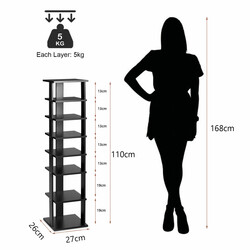 Elegant svart skohylla i trä med sju hyllor för smart förvaring