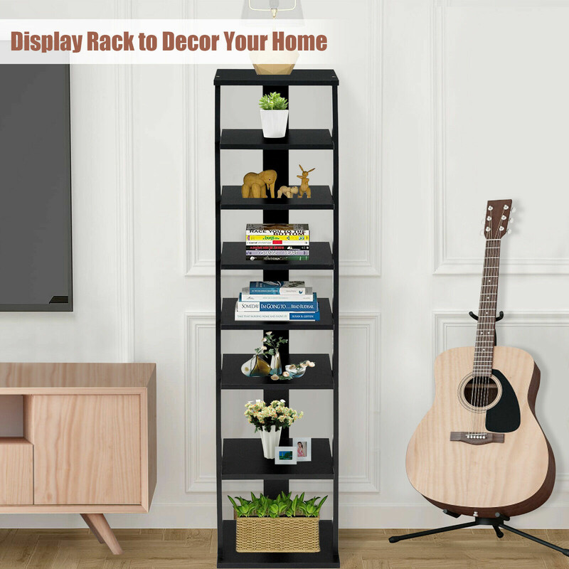 Elegant svart skohylla i trä med sju hyllor för smart förvaring