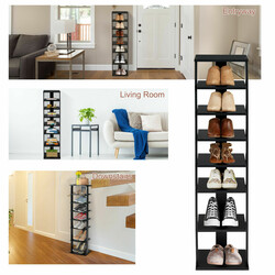 Elegant svart skohylla i trä med sju hyllor för smart förvaring