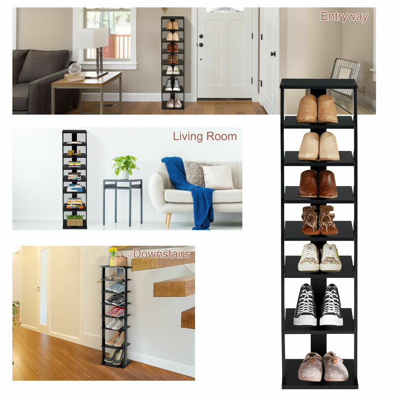 Elegant svart skohylla i trä med sju hyllor för smart förvaring