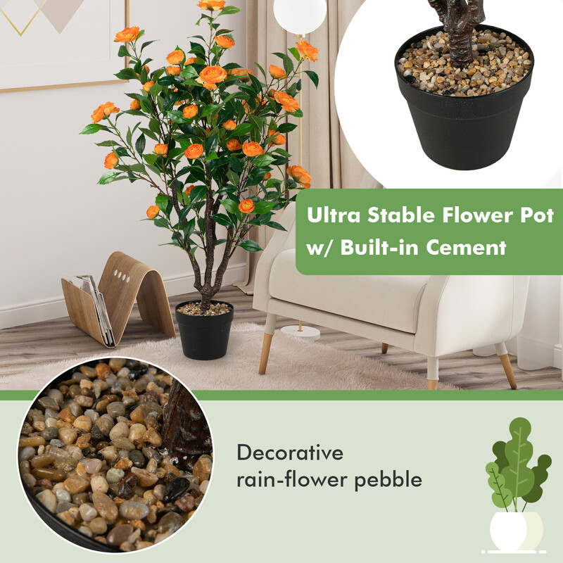 Konstgjort kameliaträd med 37 blommor och frodiga gröna blad för inomhusbruk